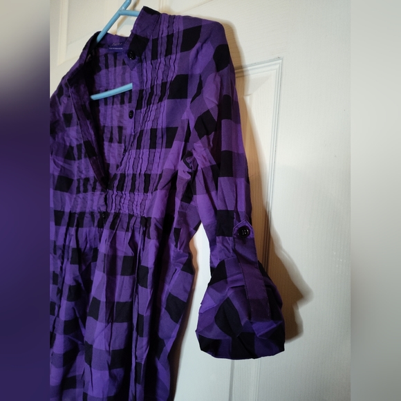 Miley Cyrus purple checkered plaid women's tunic top - Picture 10 of 13